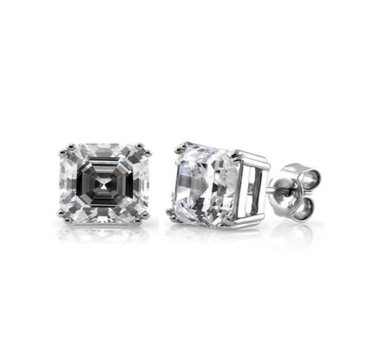 Solitaire Asscher CZ Stud Earrings in Sterling Silver