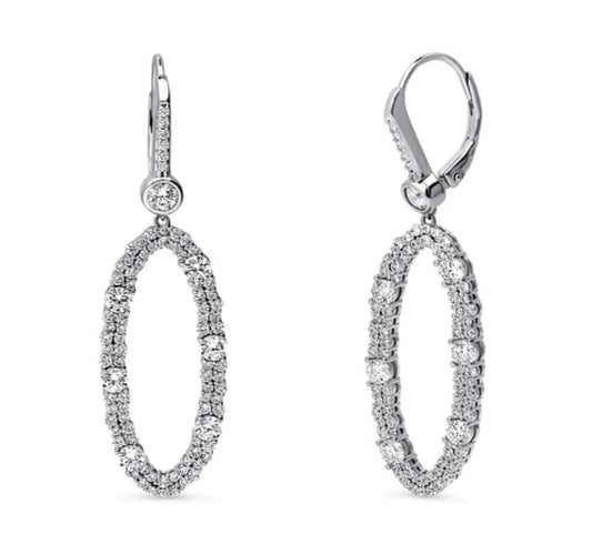 Open Oval Cluster CZ Leverback Chandelier Earrings in Sterling Silver