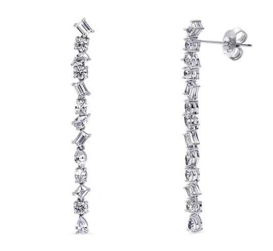 Cluster Bar CZ Statement Chandelier Earrings in Sterling Silver