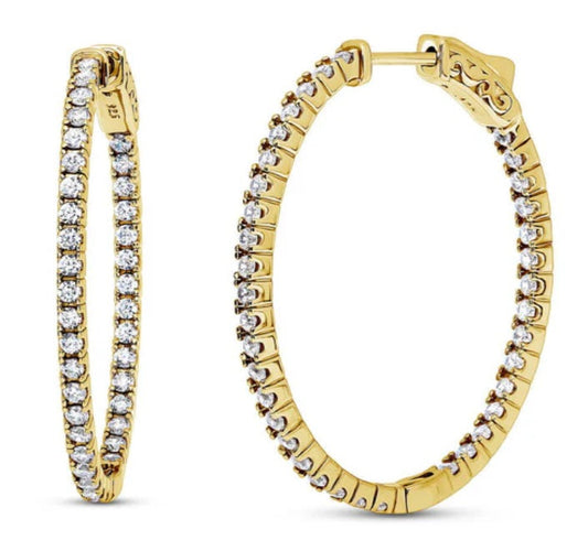 Oval CZ Medium Inside-Out Hoop Earrings in Sterling Silver 1.4"