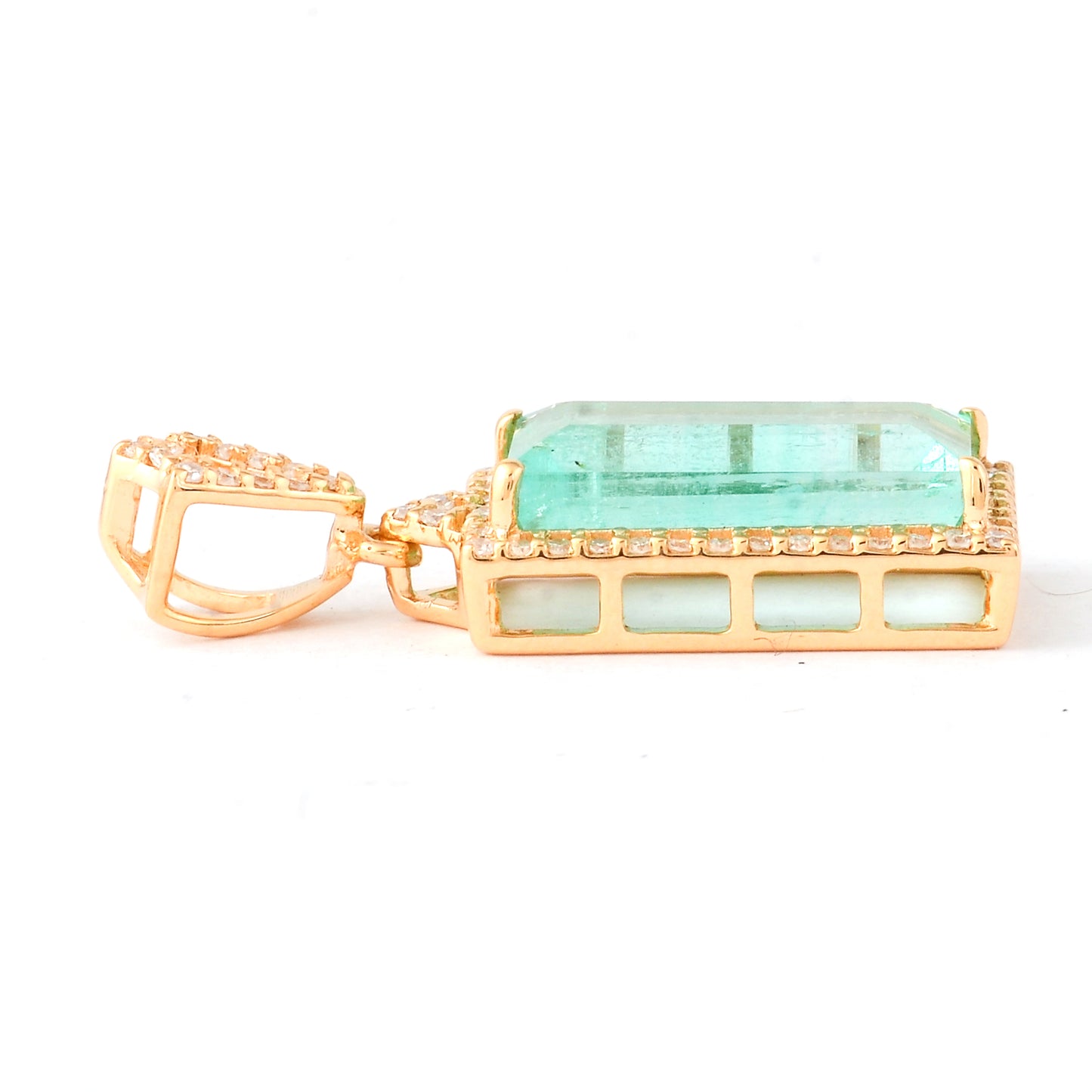 3.34 Ct Octagon Step Cut Natural Emerald 14K Gold Pendant