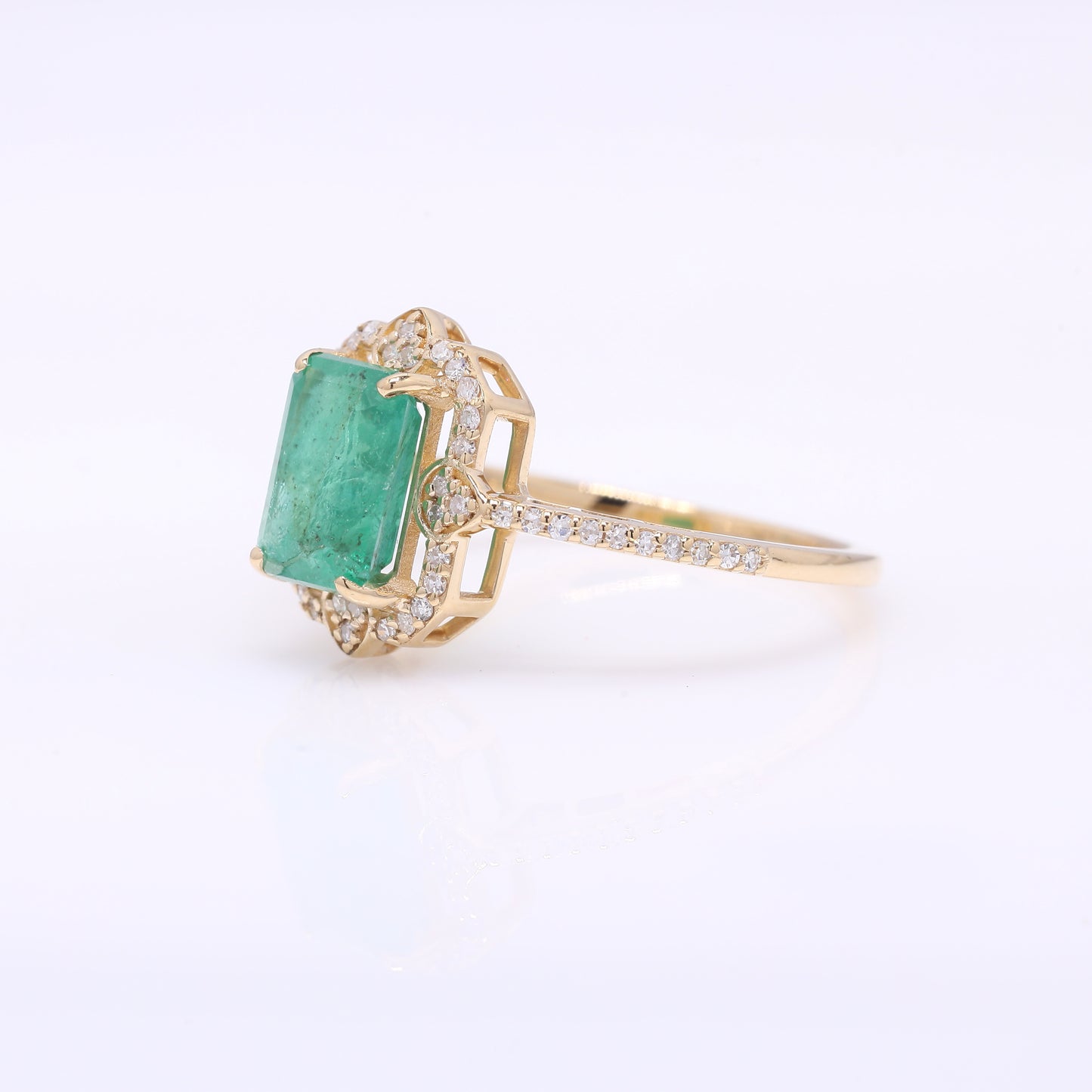 1.79 Ct Octagon Step Cut Natural Emerald 14K Gold Ring