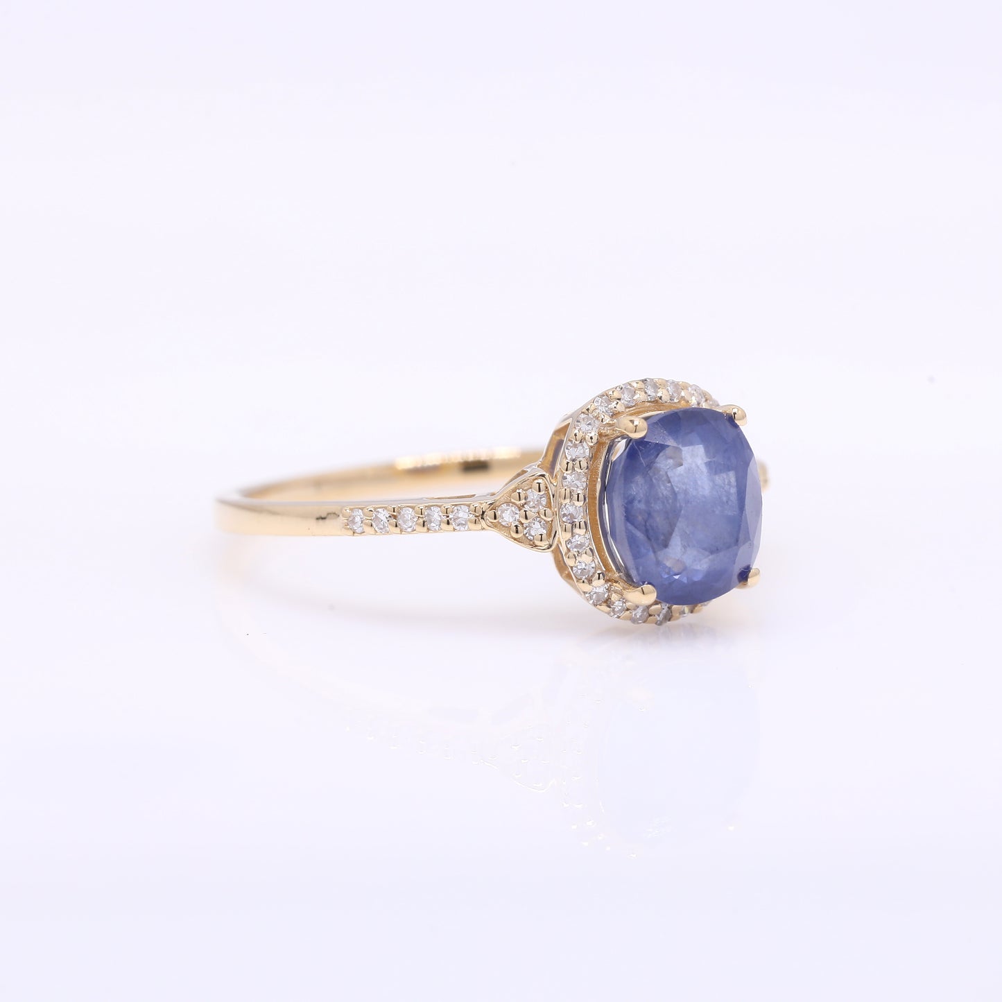 2.26 Ct Cushion Mixed Cut Natural Sapphire 14K Gold Ring