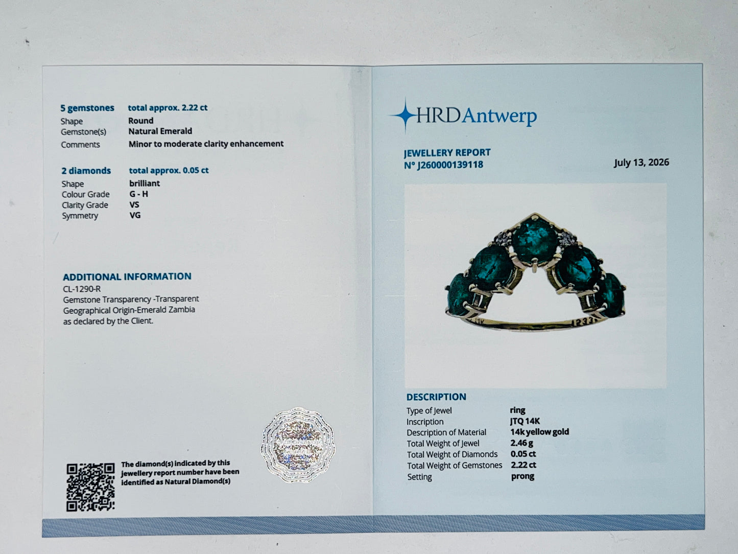 2.27 Ct Round Natural Emerald 14K Gold Ring