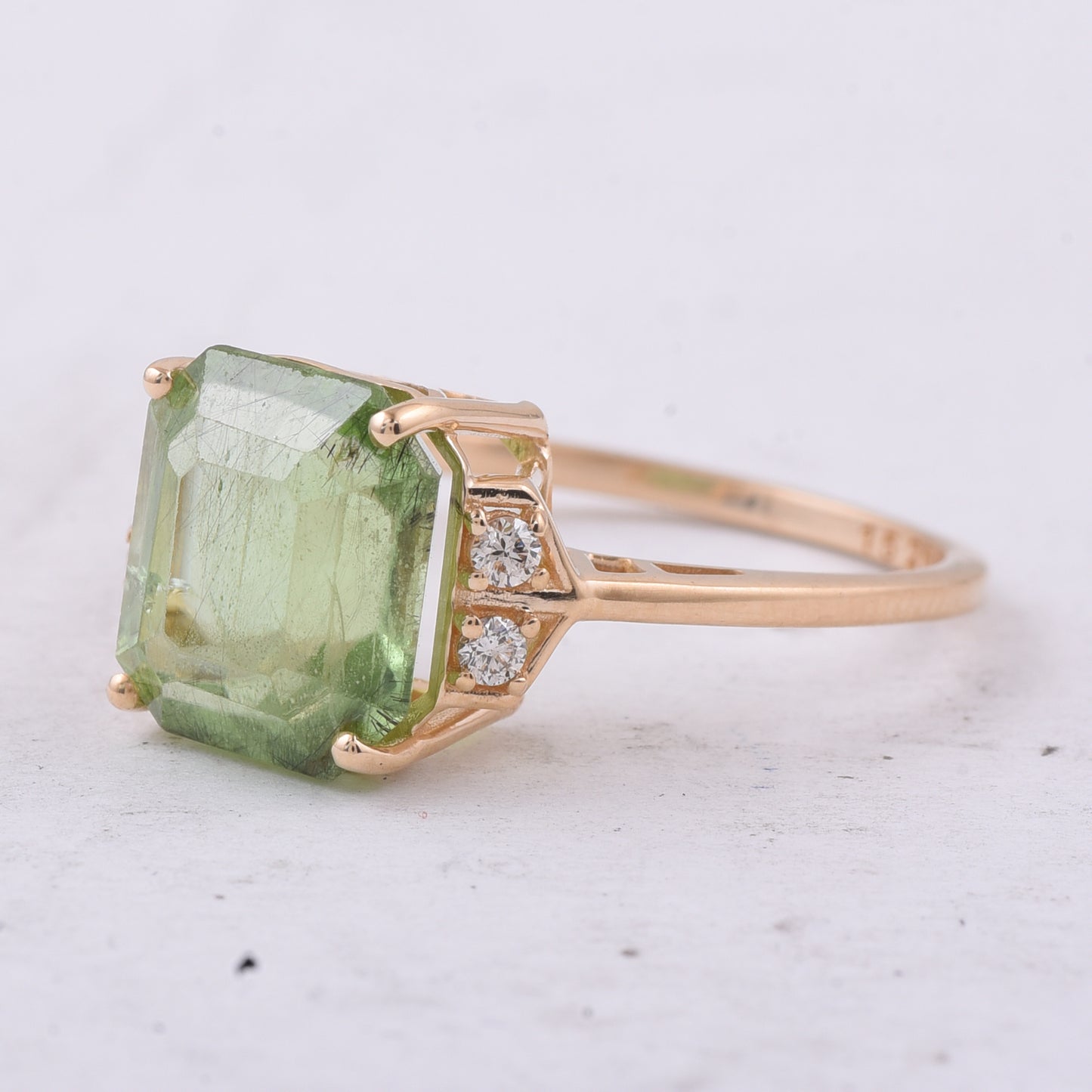 4.98 Ct Octagon Step Cut Natural Peridot 14K Gold Pendant