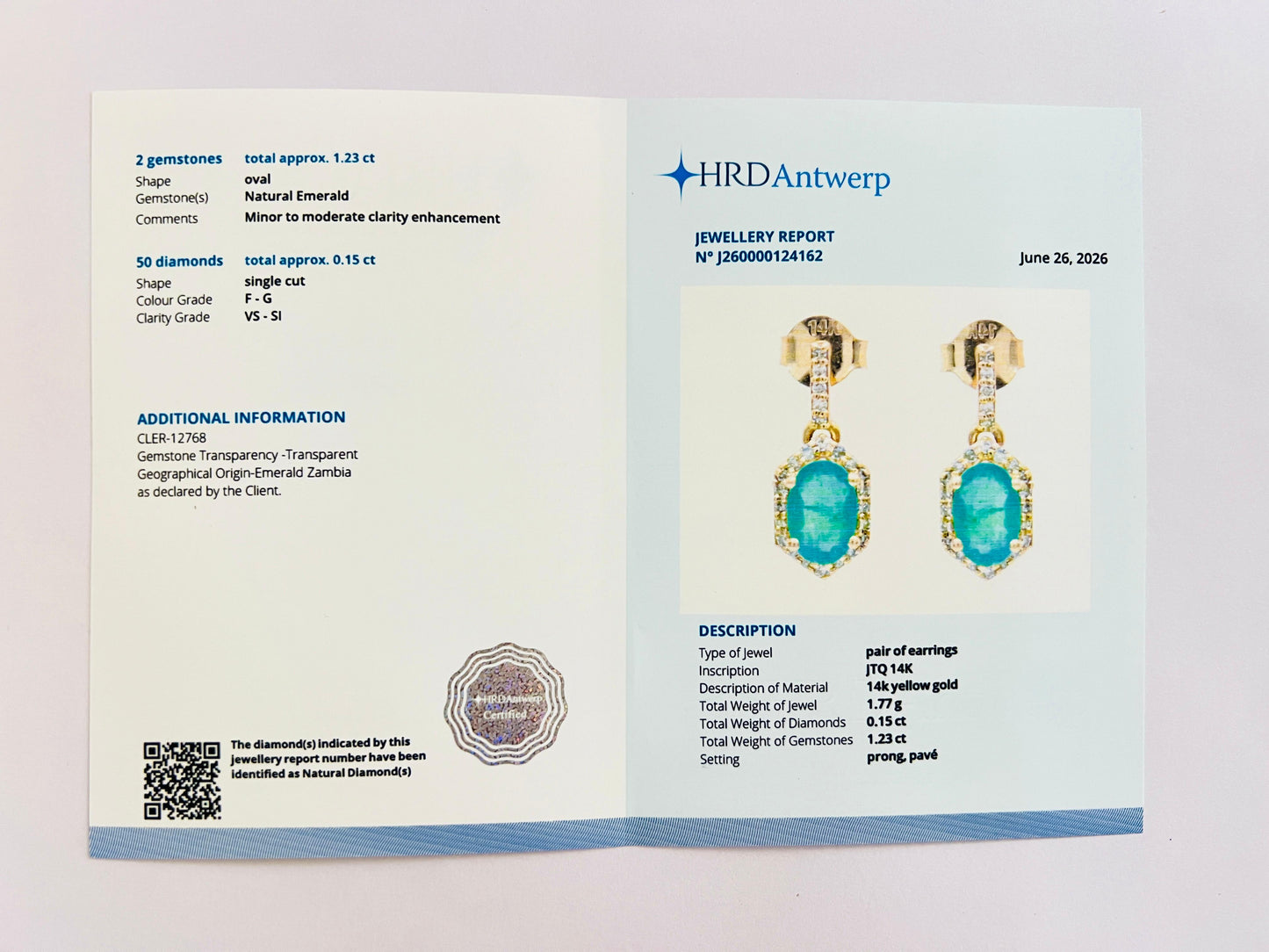 1.38 Ct Oval Natural Emerald 14K Gold Earrings