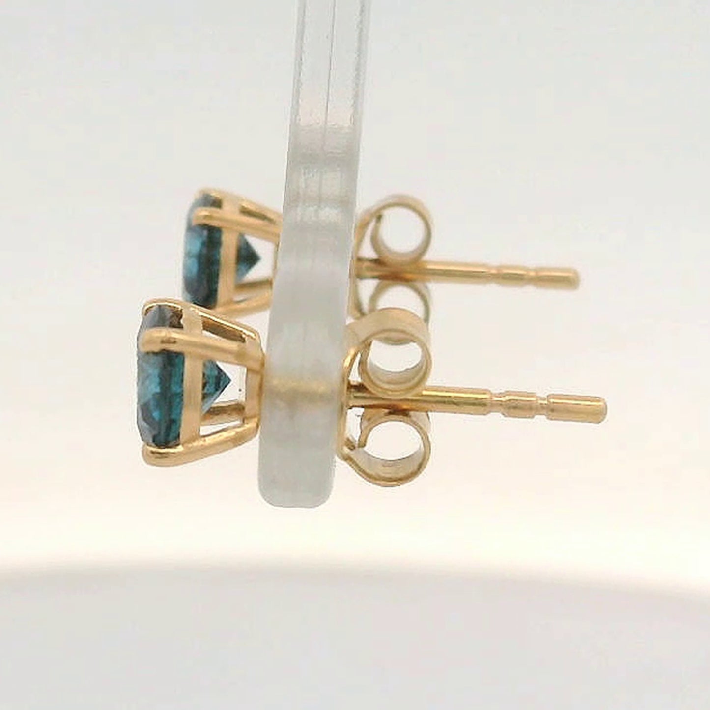 0.97 Ct Round Blue Diamond 14K Gold Earrings