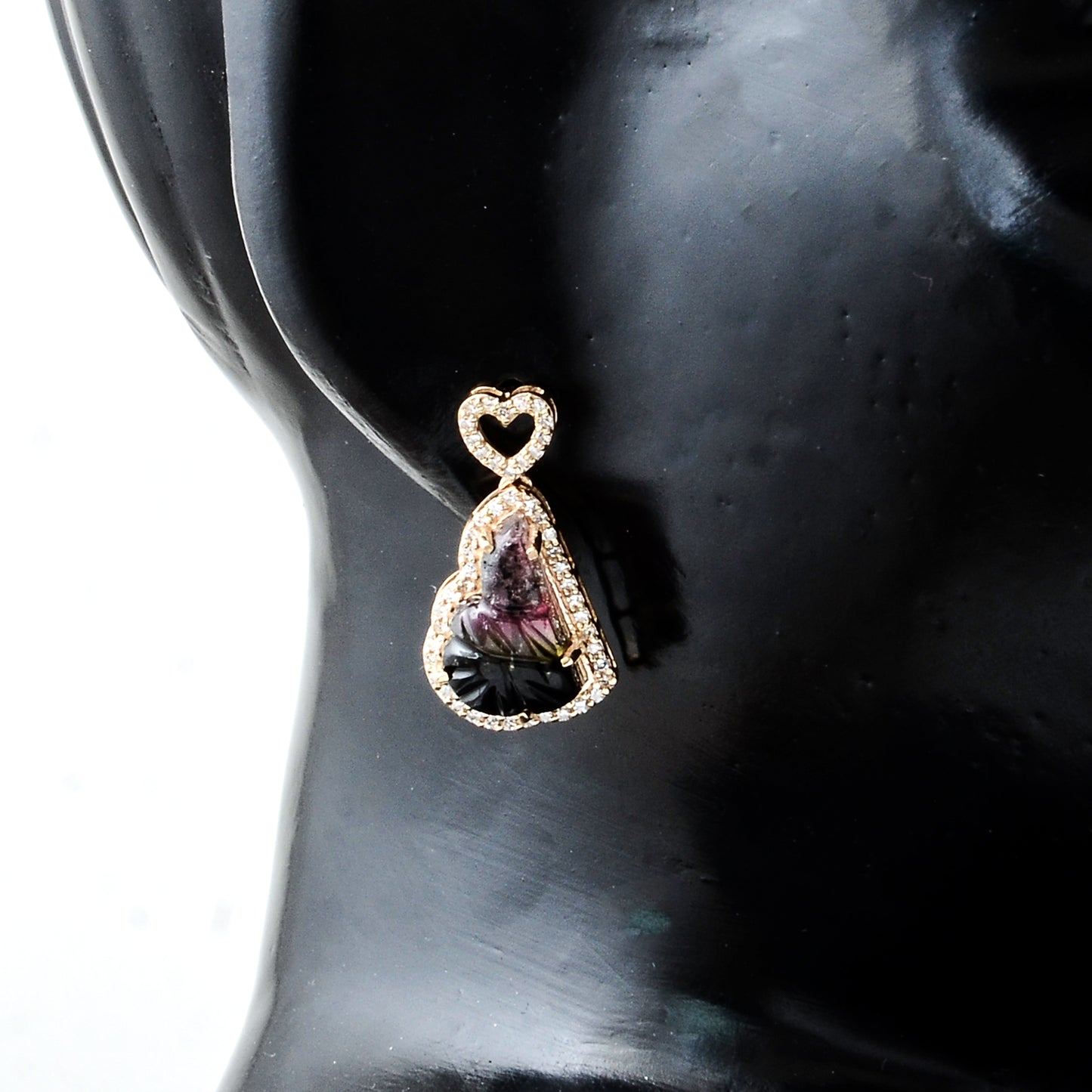 5.73 Ct Fancy Carving Natural Tourmaline 14K Gold Earrings