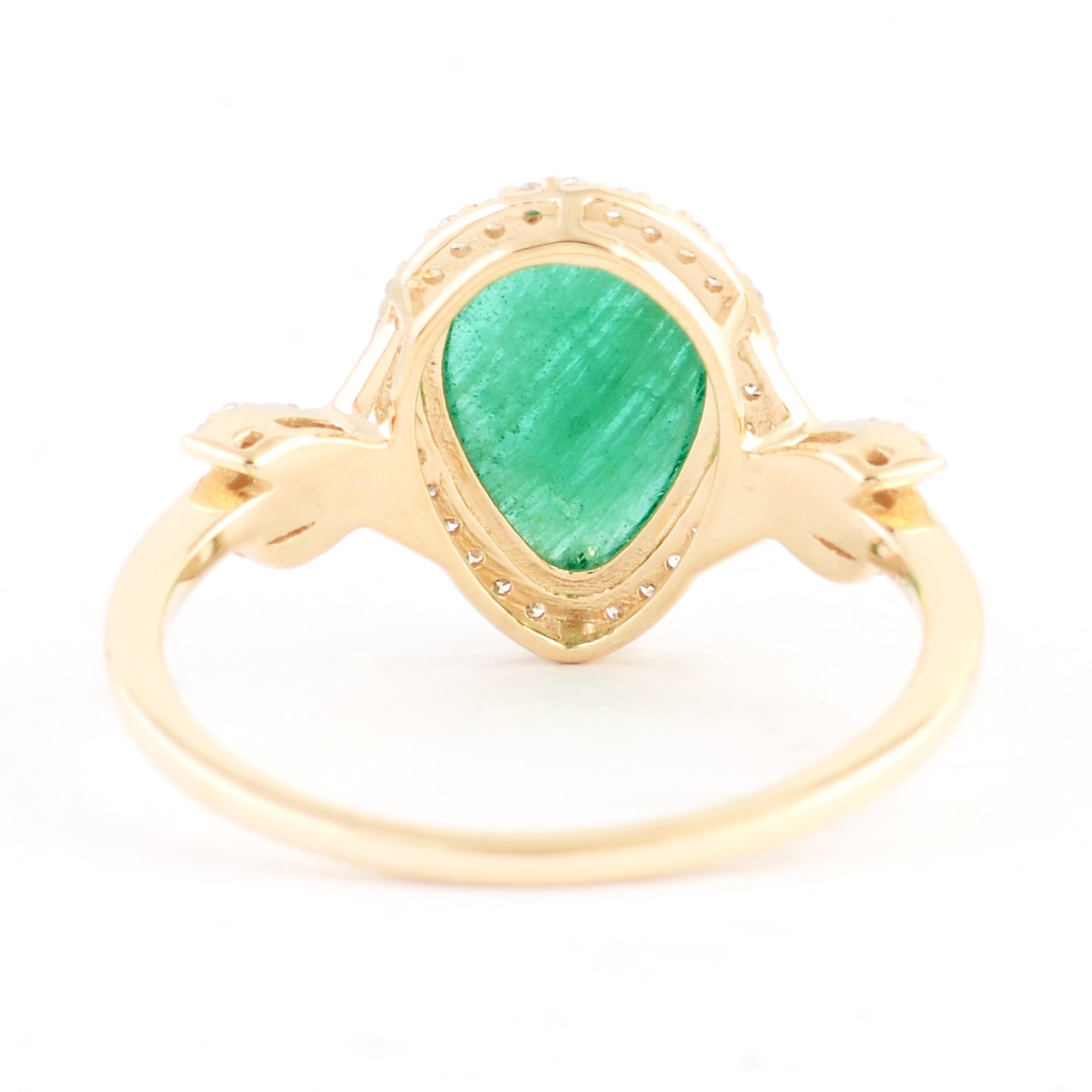 1.73 Ct Pear Cabochon Natural Beryl Emerald 14K Gold Ring
