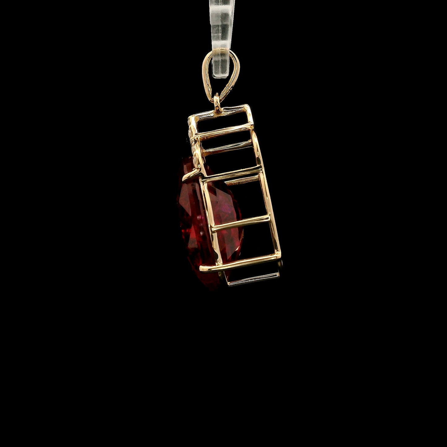 8.17 Ct Oval Mixed Cut Lab Grown Ruby 14K Gold Pendant