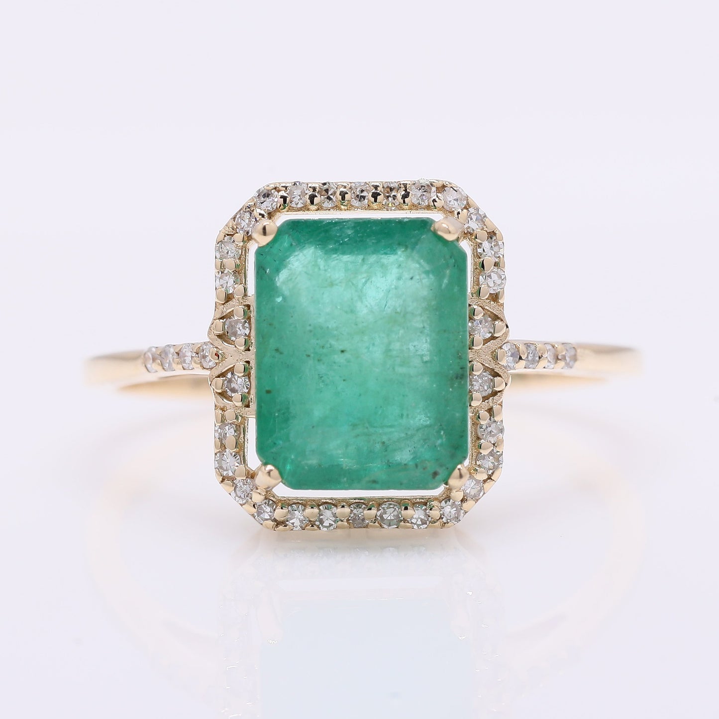 2.72 Ct Octagon Step Cut Natural Emerald 14K Gold Ring