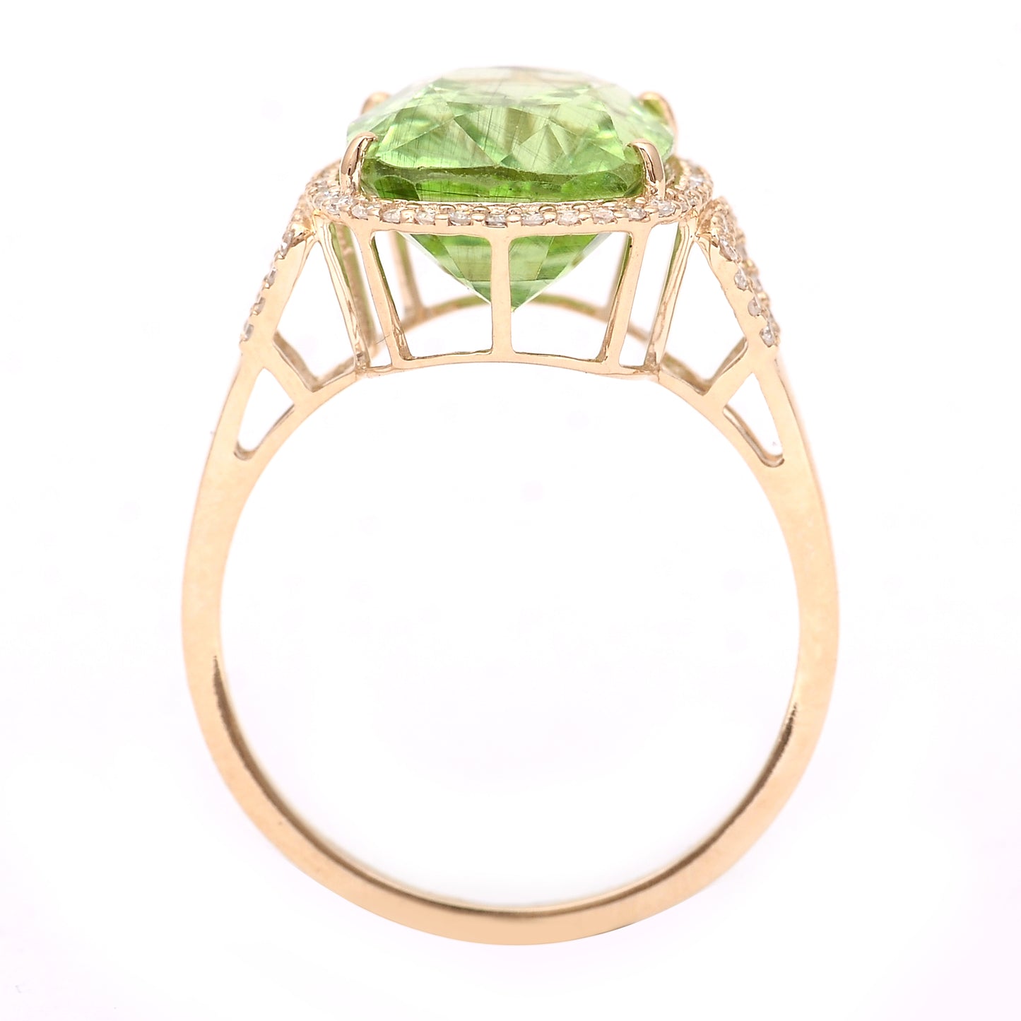 6.74 Ct Cushion Mixed Cut Natural Peridot 14K Gold Ring