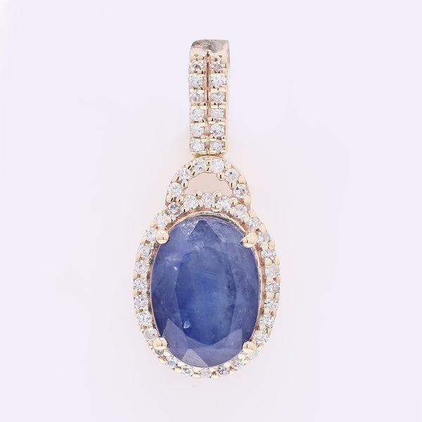 2.91 Ct Oval Mixed Cut Natural Sapphire 14K Gold Pendant