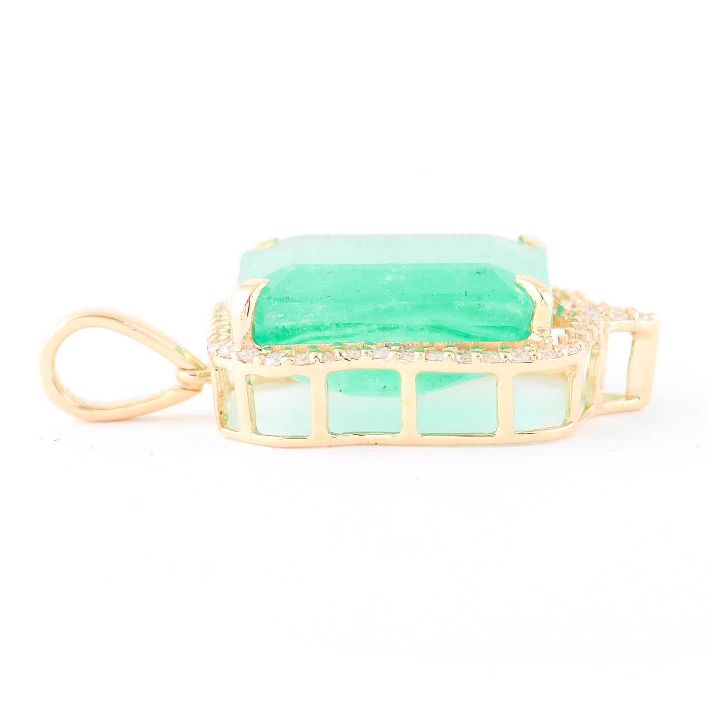 6.85 Ct Octagon Natural Emerald 14K Gold Pendant