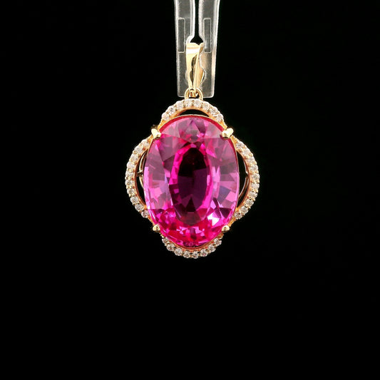 10.50 Ct Oval Mixed Cut Lab Grown Pink Sapphire 14K Gold Pendant