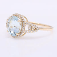 2.14 Ct Oval Mixed Cut Natural Aquamarine 14K Gold Ring