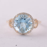 4.80 Ct Round Blue Topaz 9K Gold Ring