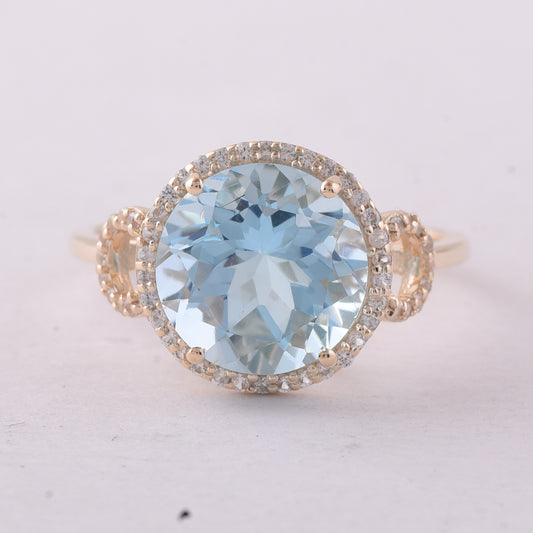 4.80 Ct Round Blue Topaz 9K Gold Ring