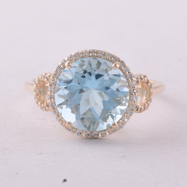 4.80 Ct Round Blue Topaz 9K Gold Ring