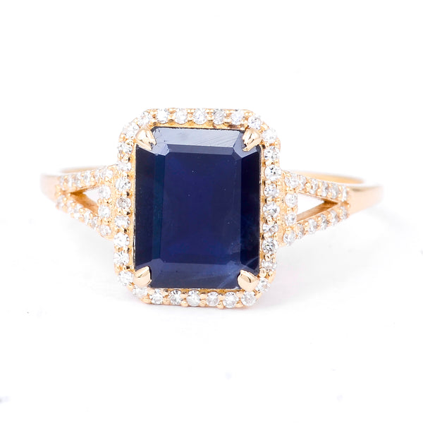 2.89 Ct Octagon Natural Sapphire 14K Gold Ring