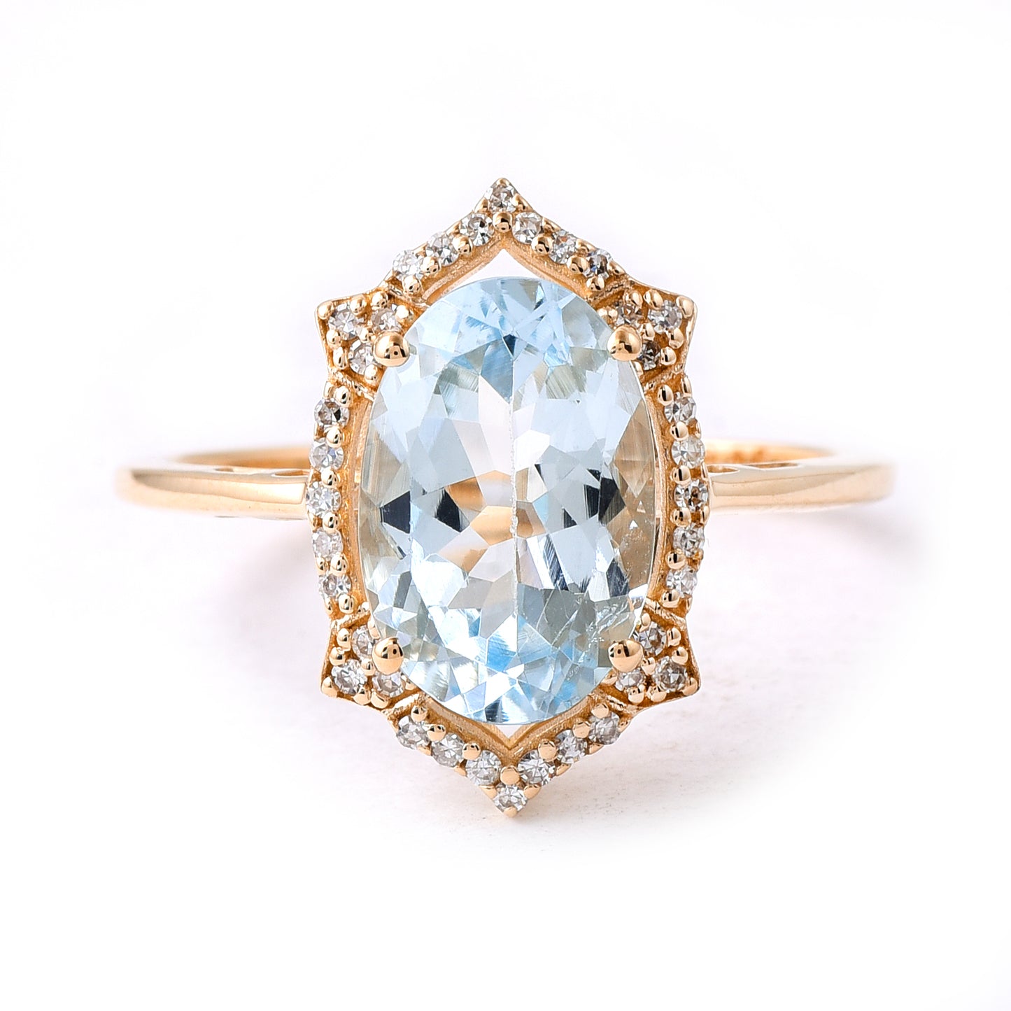 2.31 Ct Oval Mixed Cut Natural Aquamarine 14K Gold Ring