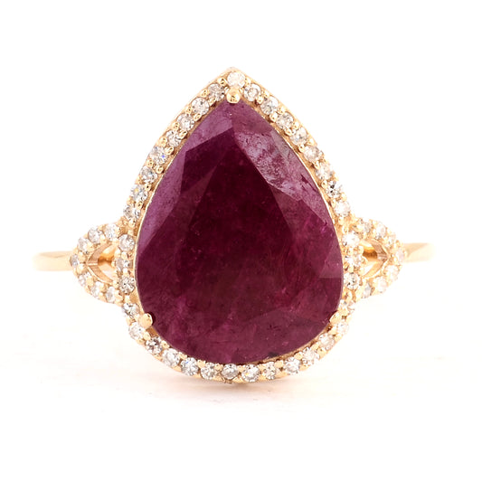 4.51 Ct Pear Mixed Cut Natural Corundum Ruby 14K Gold Ring