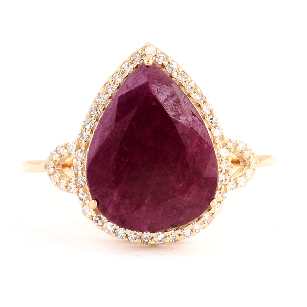 4.51 Ct Pear Mixed Cut Natural Corundum Ruby 14K Gold Ring