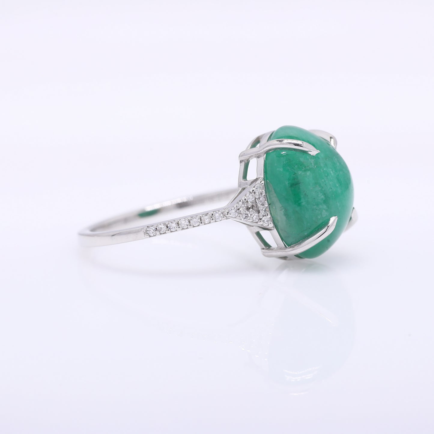 5.83 Ct Oval Cabochon Cut Natural Emerald 950 Platinum Ring