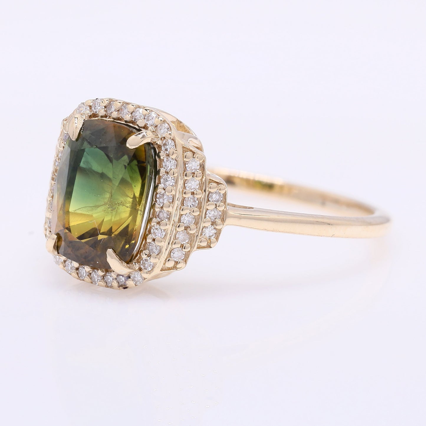2.81 Ct Cushion Mixed Cut Natural Bi-Coloured Sapphire 14K Gold Ring