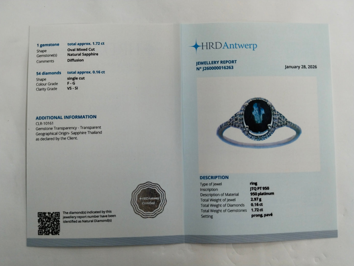 1.88 Ct Oval Mixed Cut Natural Sapphire 950 Platinum Ring