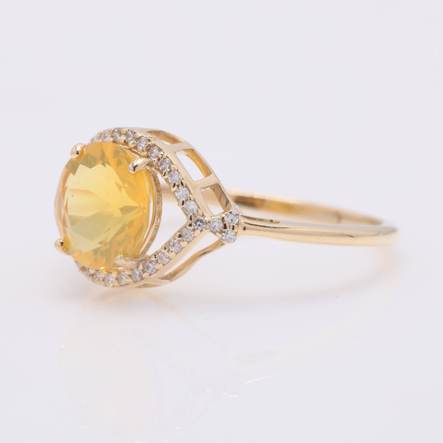 1.31 Ct Round Mixed Cut Natural Fire Opal 14K Gold Ring