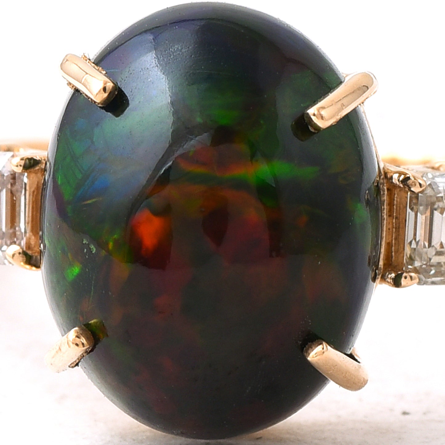 3.35 Ct Oval Black Opal 14K Gold Ring