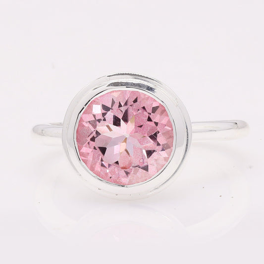 3.95 Ct Round Pink Topaz 925 Silver Ring