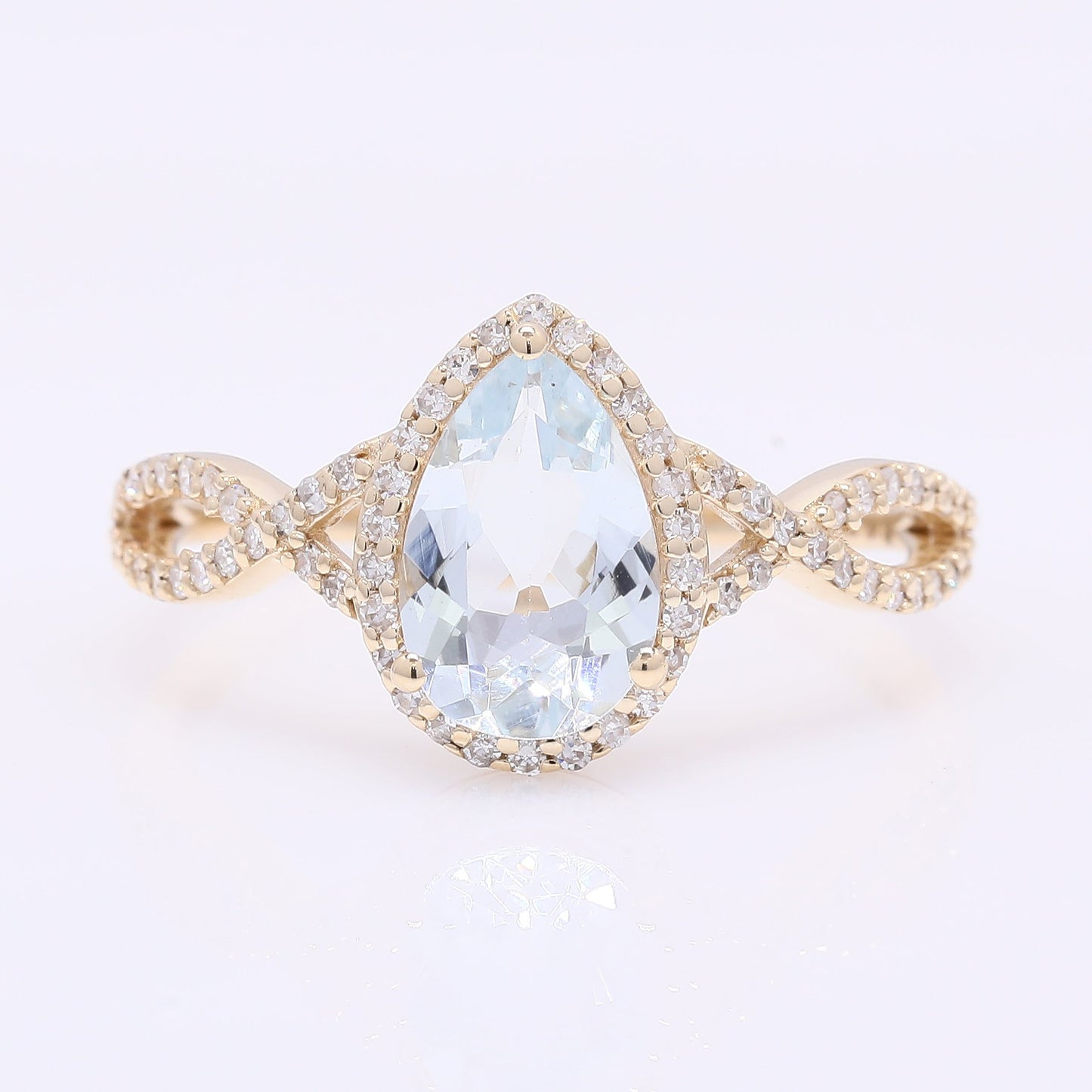 1.15 Ct Pear Mixed Cut Natural Aquamarine 14K Gold Ring