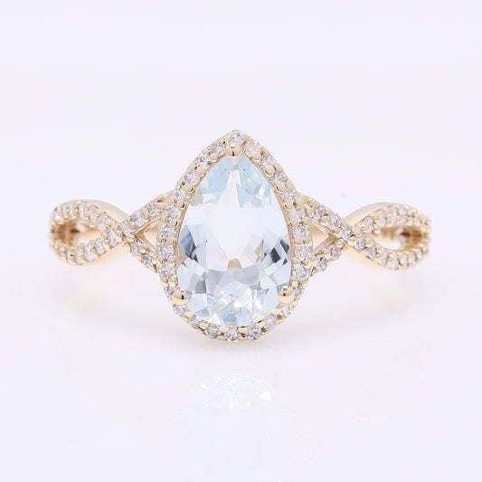 1.15 Ct Pear Mixed Cut Natural Aquamarine 14K Gold Ring
