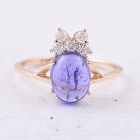 2.64 Ct Oval Cabochon Cut Natural Tanzanite 14K Gold Ring