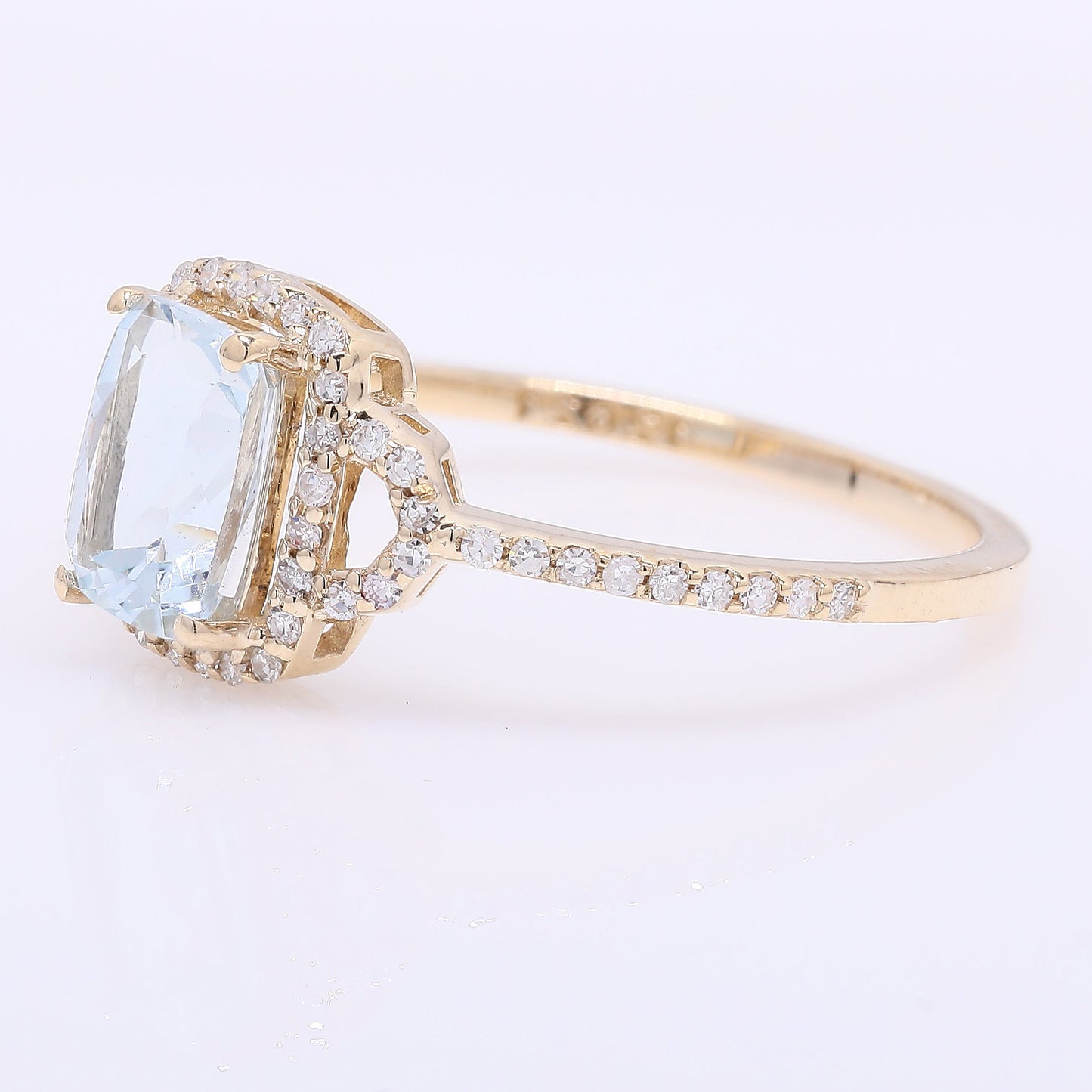 1.09 Ct Cushion Mixed Cut Natural Aquamarine 14K Gold Ring