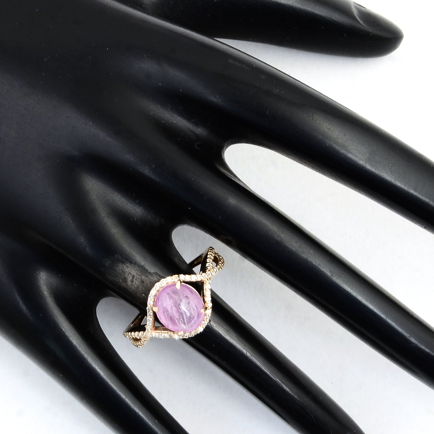 3.45 Ct Oval Cabochon Natural Corundum Pink Sapphire 14K Gold Ring