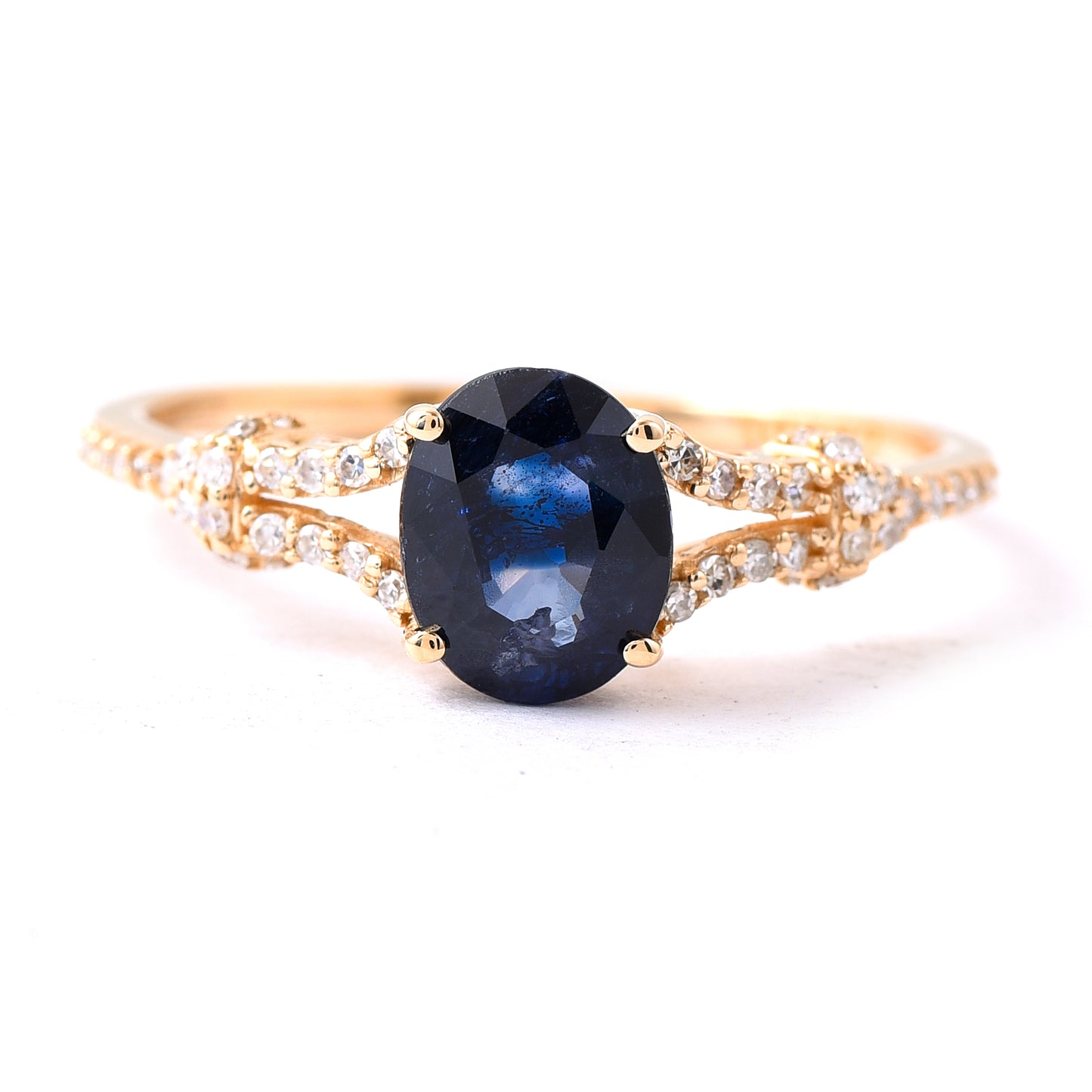 1.40 Ct Oval Mixed Cut Natural Sapphire 14K Gold Ring