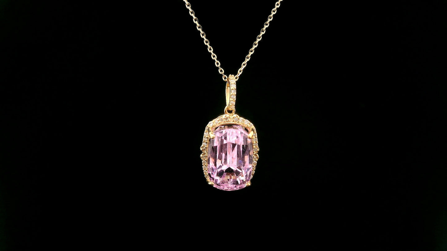 8.78 Ct Cushion Kunzite 14K Gold Pendant