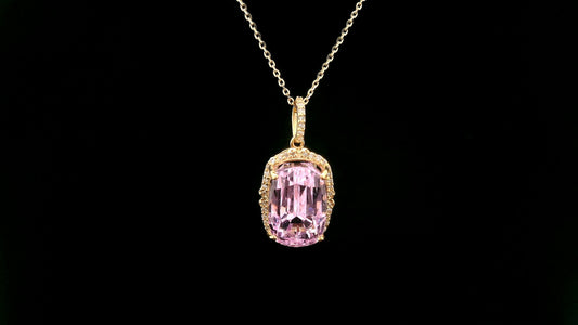8.78 Ct Cushion Kunzite 14K Gold Pendant