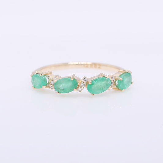 1.01 Ct Oval Mixed Cut Natural Emerald 14K Gold Ring
