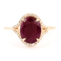 2.90 Ct Oval Mixed Cut Natural Corundum Ruby 14K Gold Ring