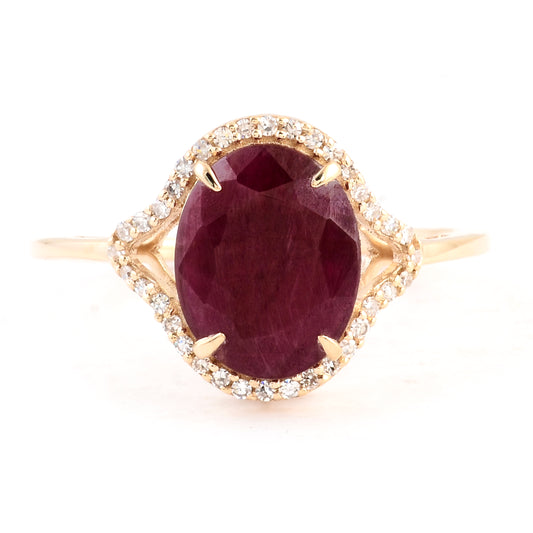 2.90 Ct Oval Mixed Cut Natural Corundum Ruby 14K Gold Ring