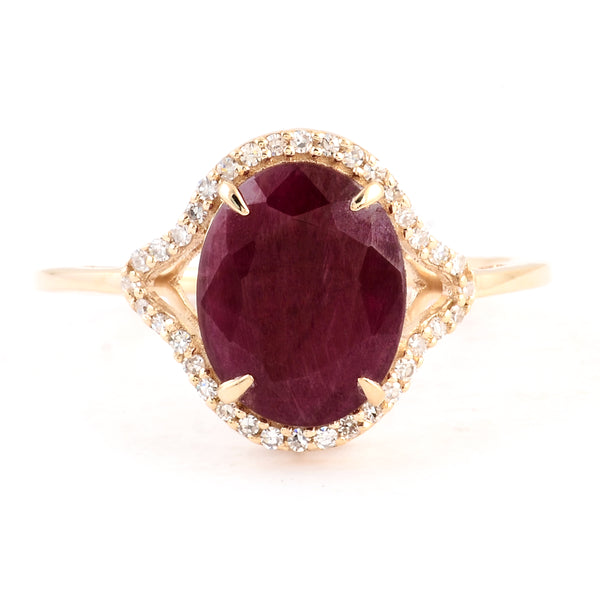 2.90 Ct Oval Mixed Cut Natural Corundum Ruby 14K Gold Ring