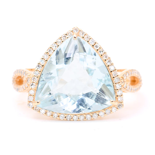 4.46 Ct Triangle Mixed Cut Natural Aquamarine 14K Gold Ring