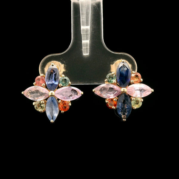 4.00 Ct Marquise Multi Sapphire 14K Gold Earrings