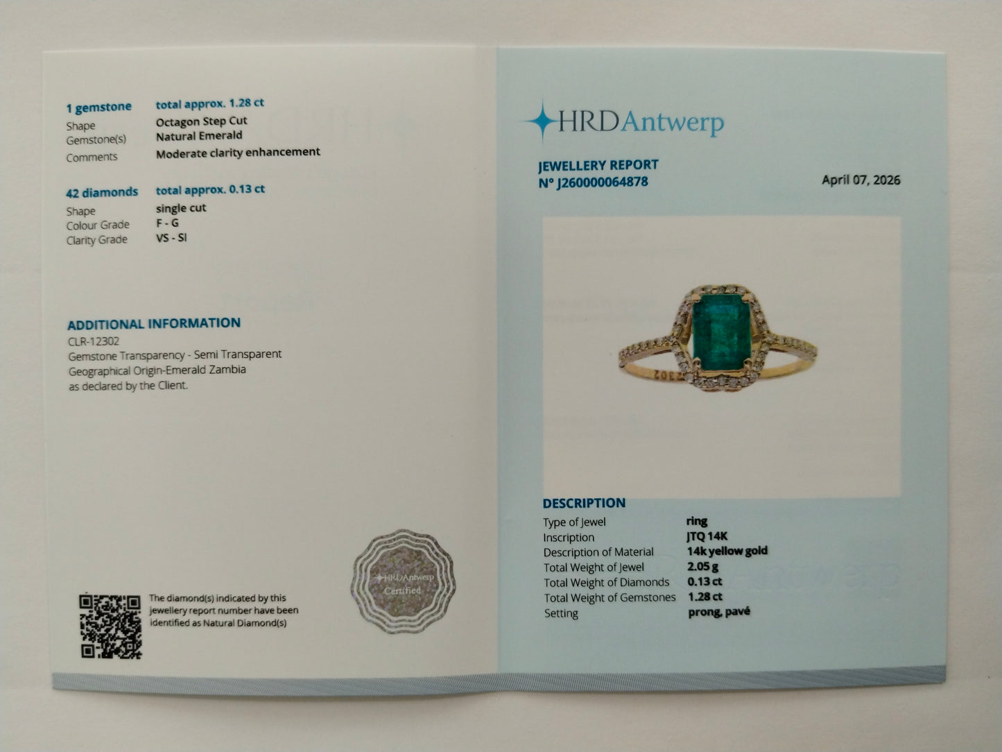 1.41 Ct Octagon Step Cut Natural Emerald 14K Gold Ring