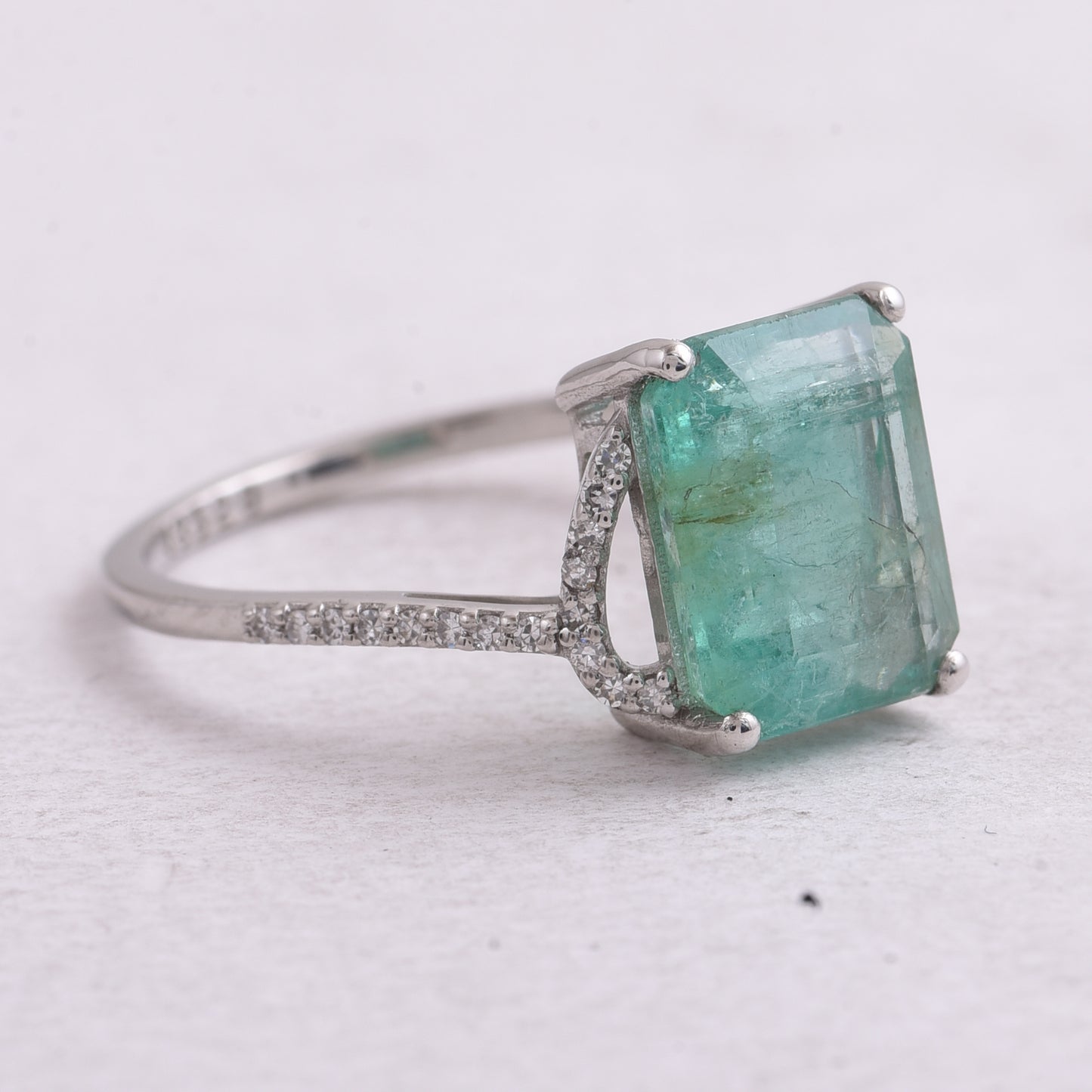 3.17 Ct Octagon Step Cut Natural Emerald 950 Platinum Ring