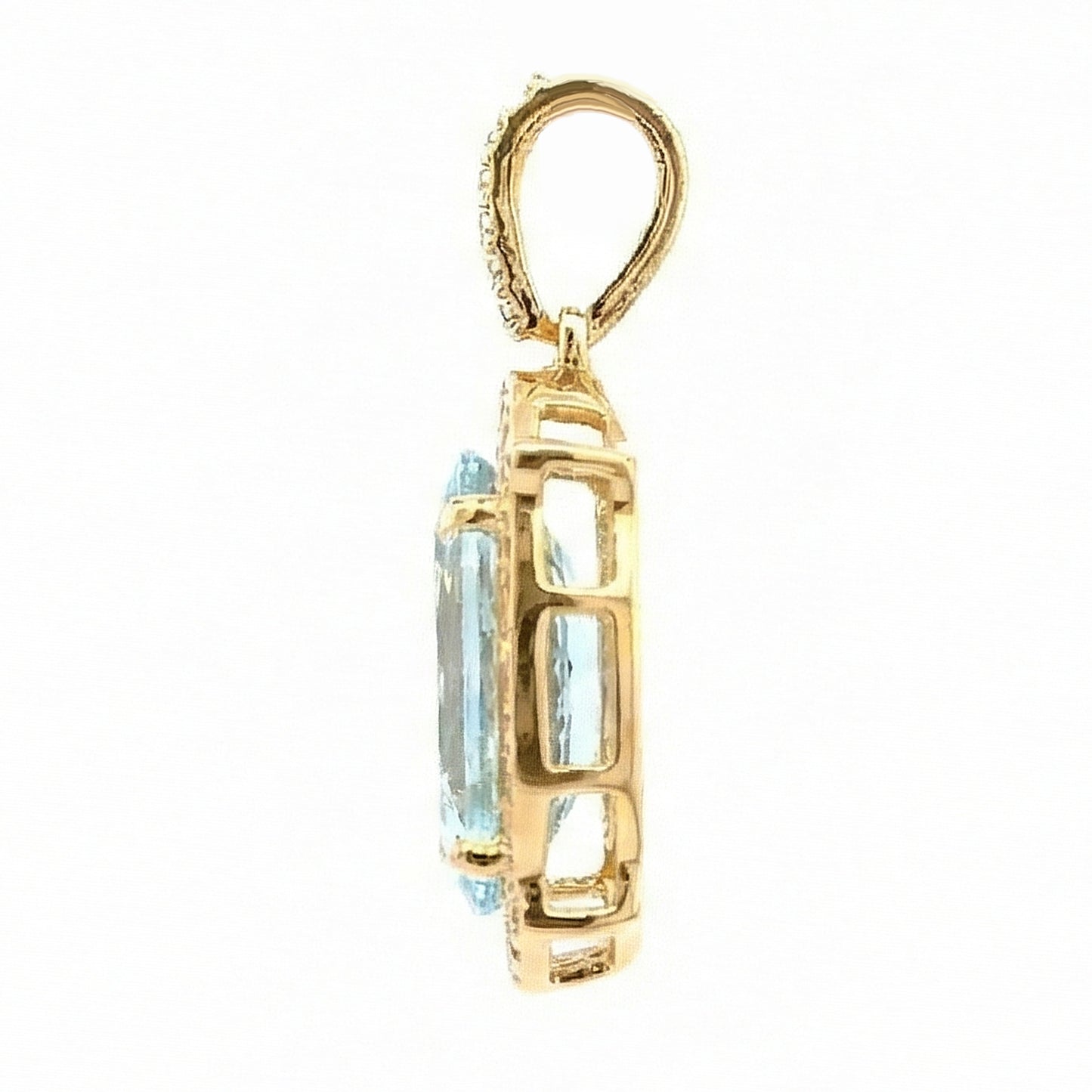 1.85 Ct Oval Mixed Cut Natural Aquamarine 14K Gold Pendant